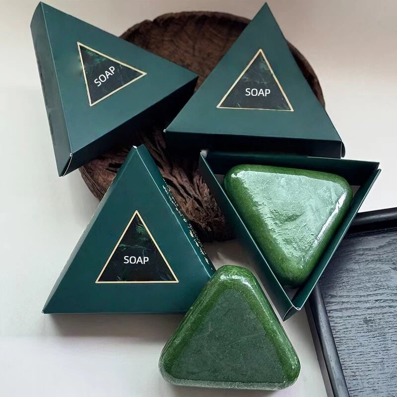 Grass Hair Shampoo Soap - Nature Green Triangle Smoothing Oil Control Bar