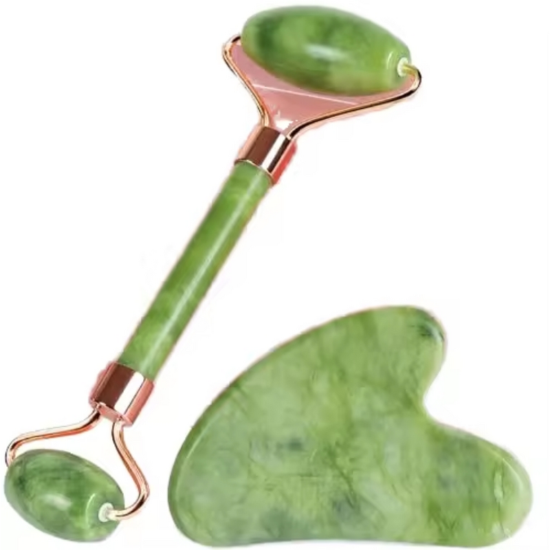 Jade Roller Gua Sha Set - 2024 100% Natural Double Head Whitening Skin Tightening