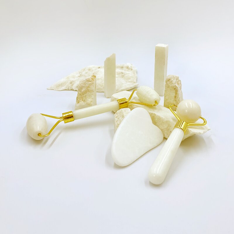 Jade Roller Gua Sha Set - Facial Neck Wrinkles Natural Massage Stone Tool