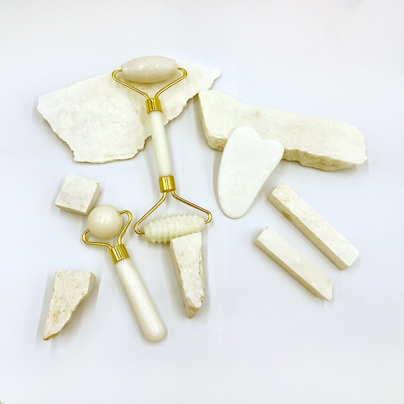 Jade Roller Gua Sha Set - Facial Neck Wrinkles Natural Massage Stone Tool