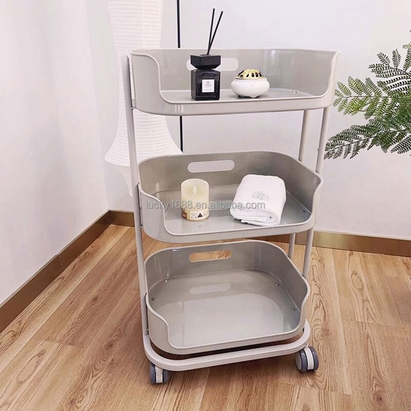 Beauty Salon Storage Rack - Multi-Functional Plastic Mobile Makeup Tool Trolley