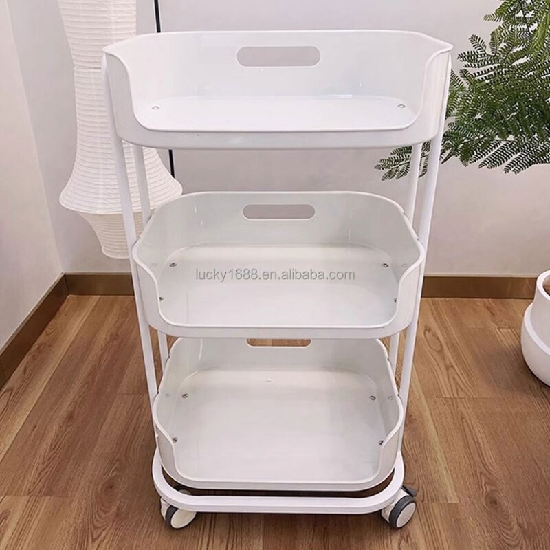 Beauty Salon Storage Rack - Multi-Functional Plastic Mobile Makeup Tool Trolley