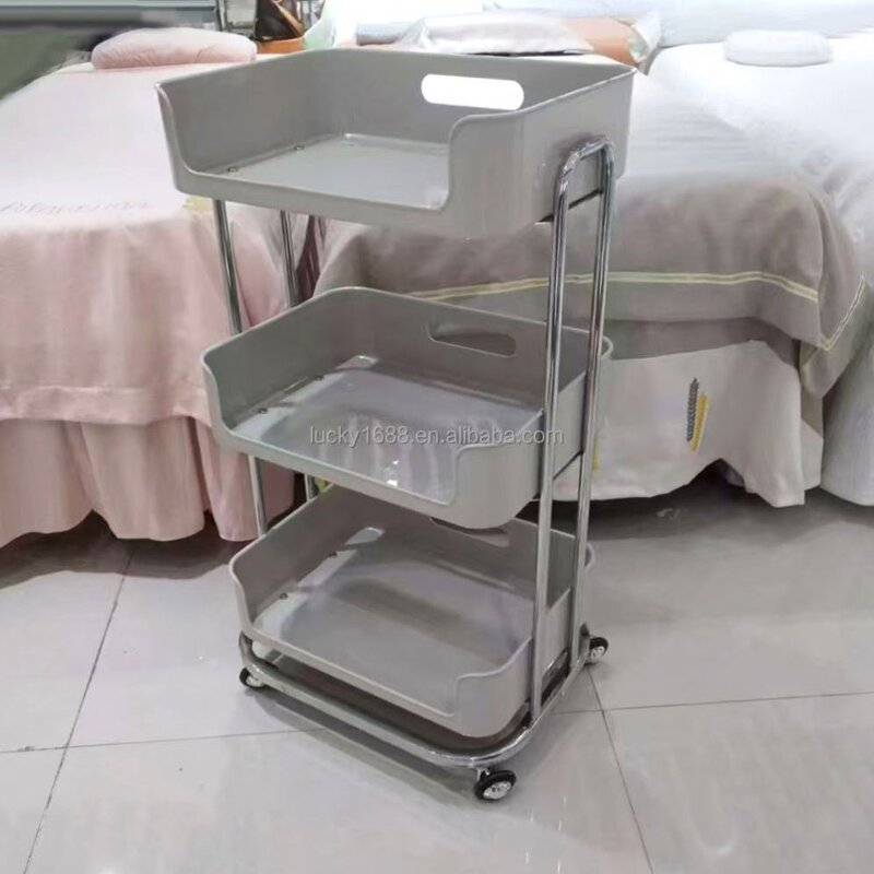Beauty Salon Storage Rack - Multi-Functional Plastic Mobile Makeup Tool Trolley