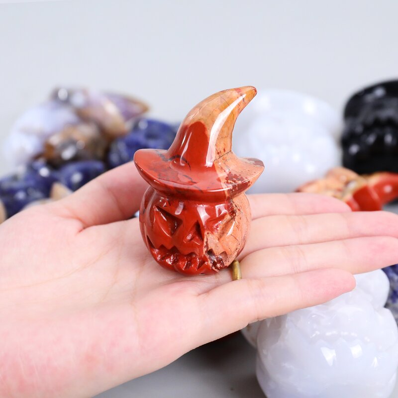 Pumpkin Ghost Ornament Manufacturer - Natural Crystal with Wizard Hat Carving