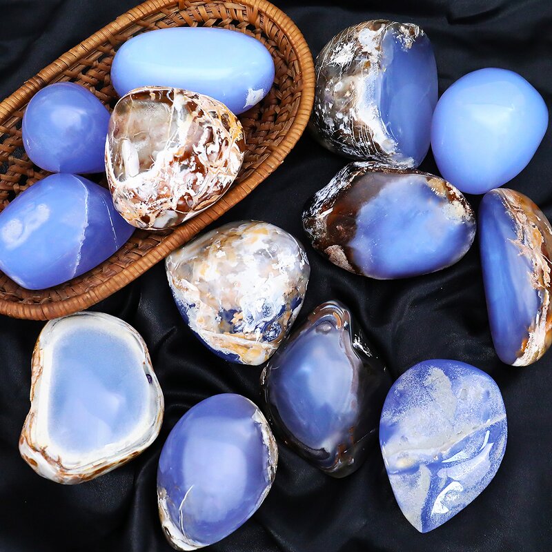 Religious Sculpture Manufacturer - Polished Blue Chalcedony Raw Matrix Palm