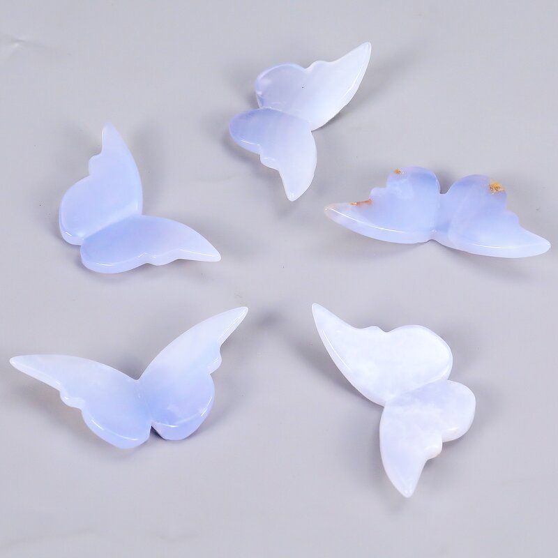 Butterfly Wings Carving Manufacturer - Natural Blue Chalcedony 3D Hand Carved
