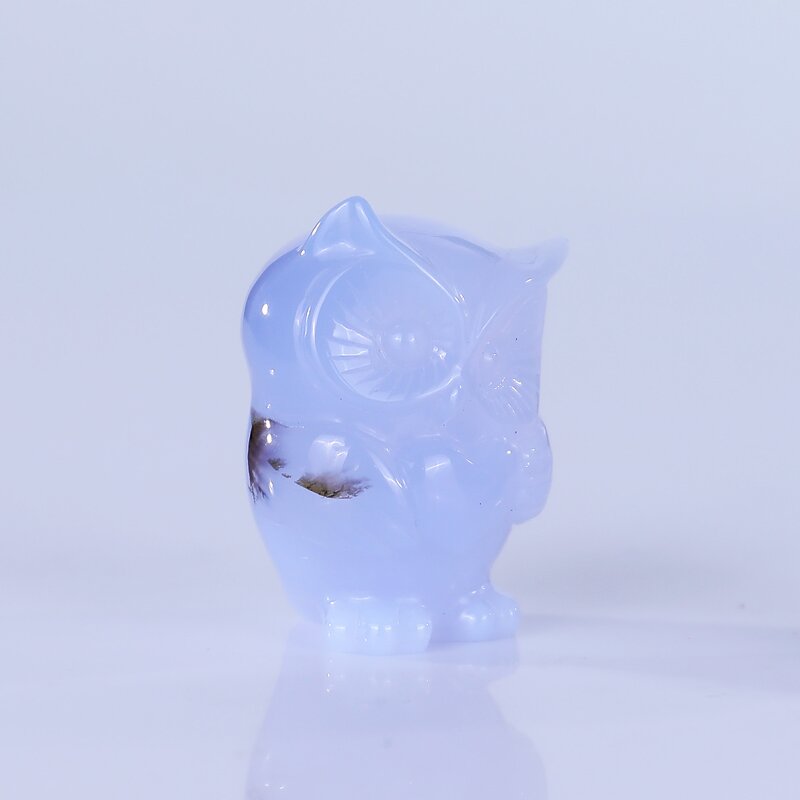 Owl Carving Manufacturer - Natural Blue Chalcedony Baby Owl Engraved Hand Carved