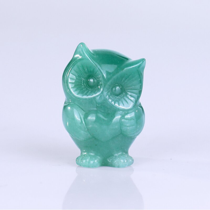 Owl Carving Manufacturer - Natural Green Aventurine Baby Owl Engraved