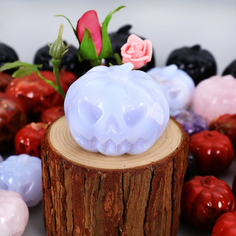 Pumpkin Skull Ornament Manufacturer - Natural Agate Blue Chalcedony DIY
