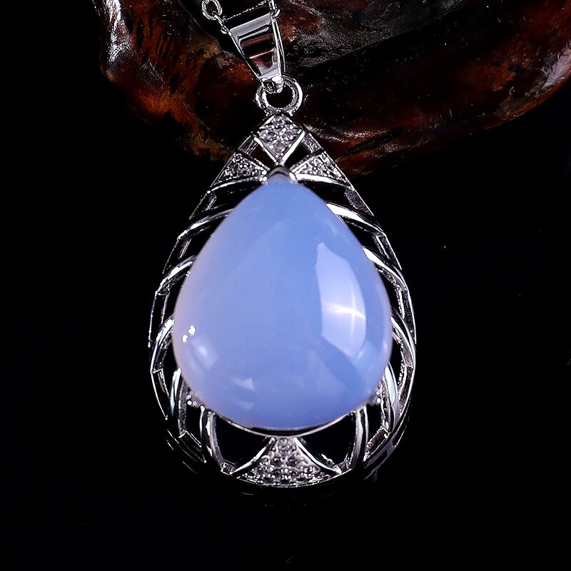 Crystal Pendant Manufacturer - Natural Blue Chalcedony Silver Plated Waterdrop