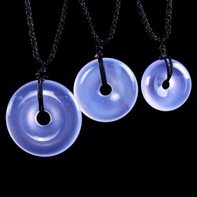 Crystal Pendant Manufacturer - 30mm Blue Chalcedony Donut Lucky Coin Charm