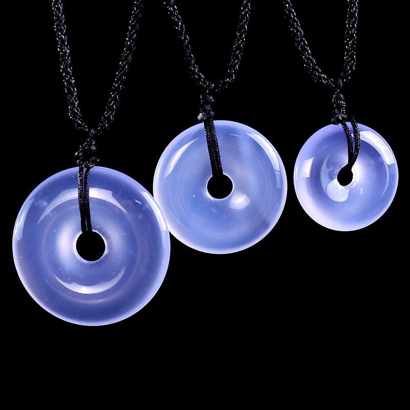 Crystal Pendant Manufacturer - 30mm Blue Chalcedony Donut Lucky Coin Charm