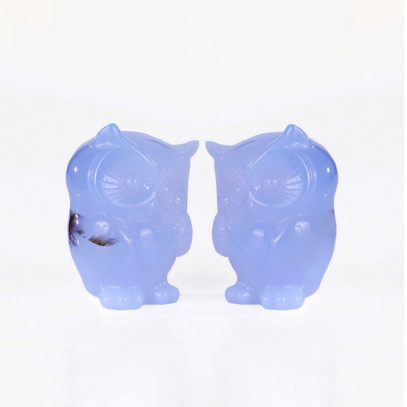 Owl Carving Manufacturer - Natural Blue Chalcedony Baby Owl Engraved Hand Carved