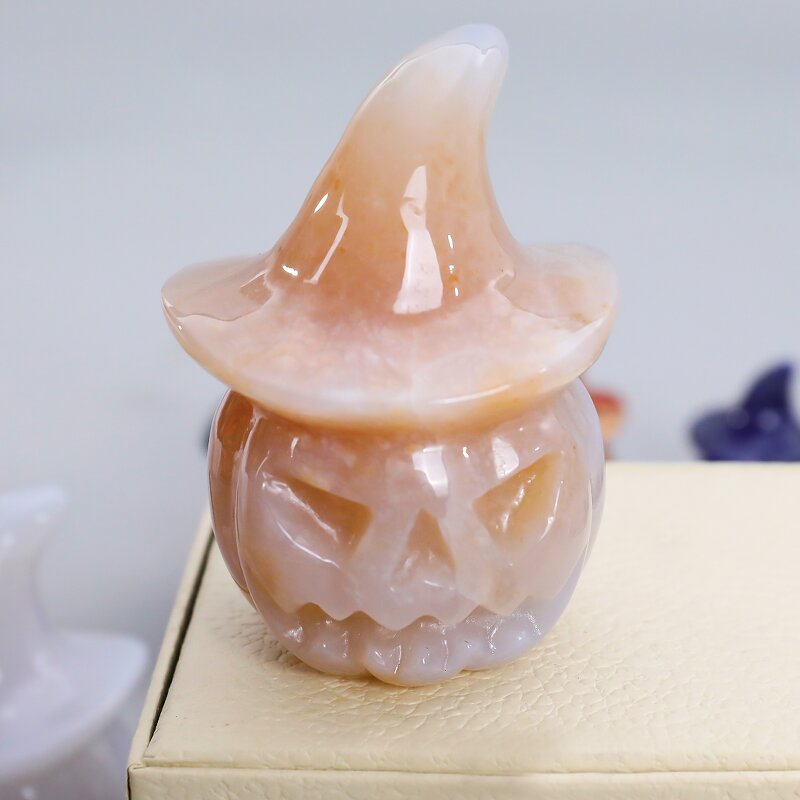 Pumpkin Skull Manufacturer - Black Obsidian Wizard Hat Hand Carved Natural