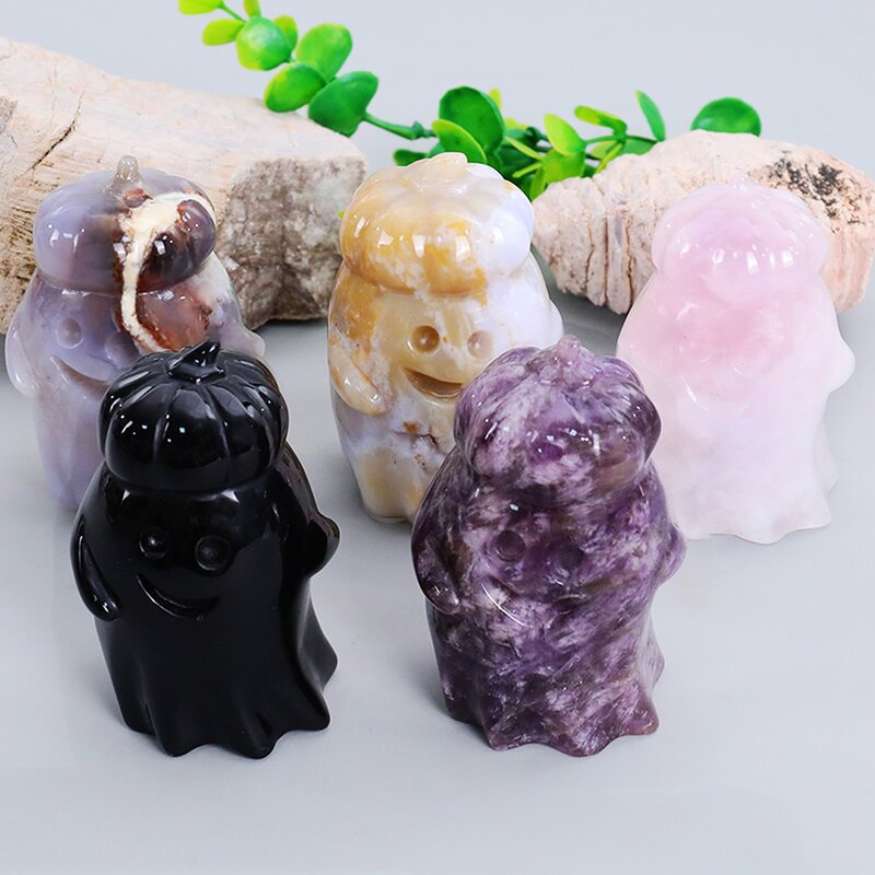 Pumpkin Ghost Carving Manufacturer - Natural Crystal 3-inch Engraved Cute
