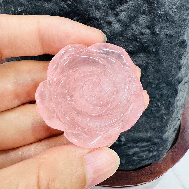 Flower Carving Manufacturer - Natural Rose Quartz Hand Carved Creative Polished