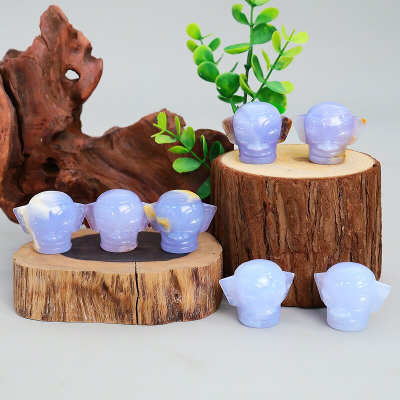 Sanxingdui Mask Carving Manufacturer - Blue Chalcedony Natural Hand Carved