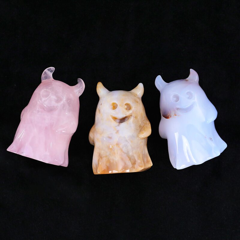 Crystal Ghost Sculpture Manufacturer - Black Obsidian with Horns Engraved