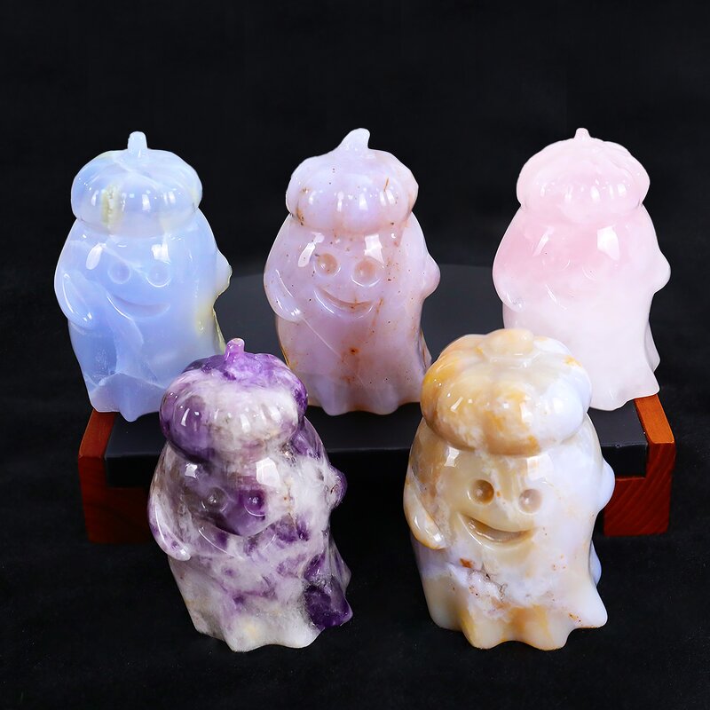 Pumpkin Ghost Carving Manufacturer - Natural Crystal 3-inch Engraved Cute