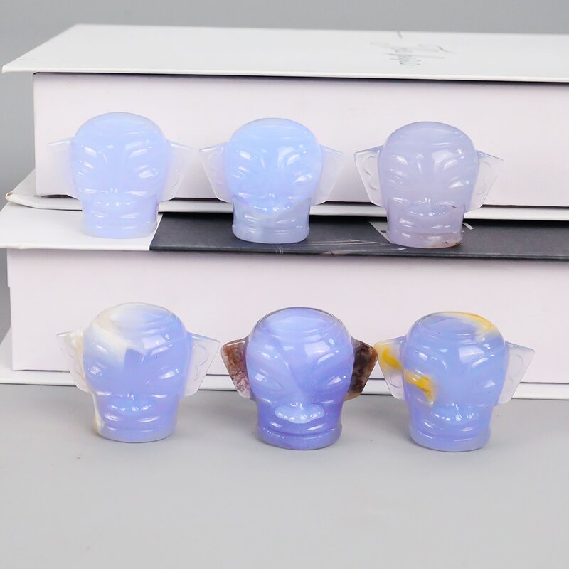 Sanxingdui Mask Carving Manufacturer - Blue Chalcedony Natural Hand Carved