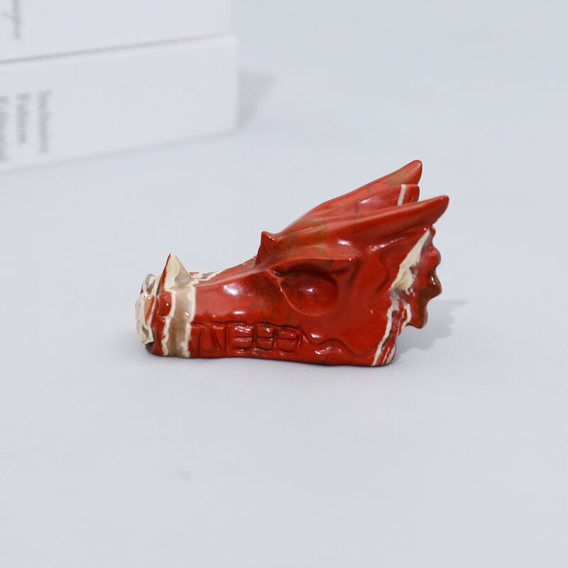 Crystal Skull Figurine Manufacturer - Carved Red Jasper Dragon Hand Engraved