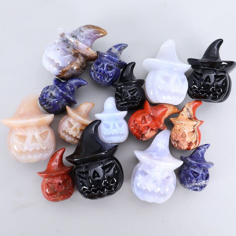 Pumpkin Ghost Ornament Manufacturer - Natural Crystal with Wizard Hat Carving