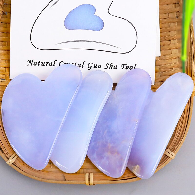 Gua Sha Board Manufacturer - Natural Blue Chalcedony Hand Carved Facial Tool