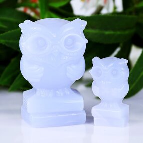 Owl Carving Manufacturer - Natural Blue Chalcedony Customized Hand Carved