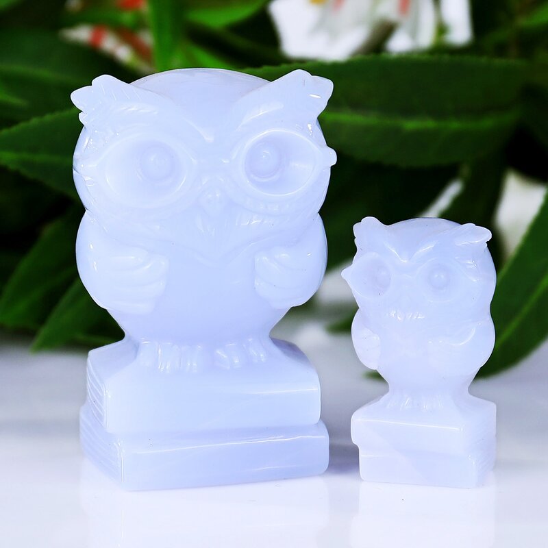 Owl Carving Manufacturer - Natural Blue Chalcedony Customized Hand Carved