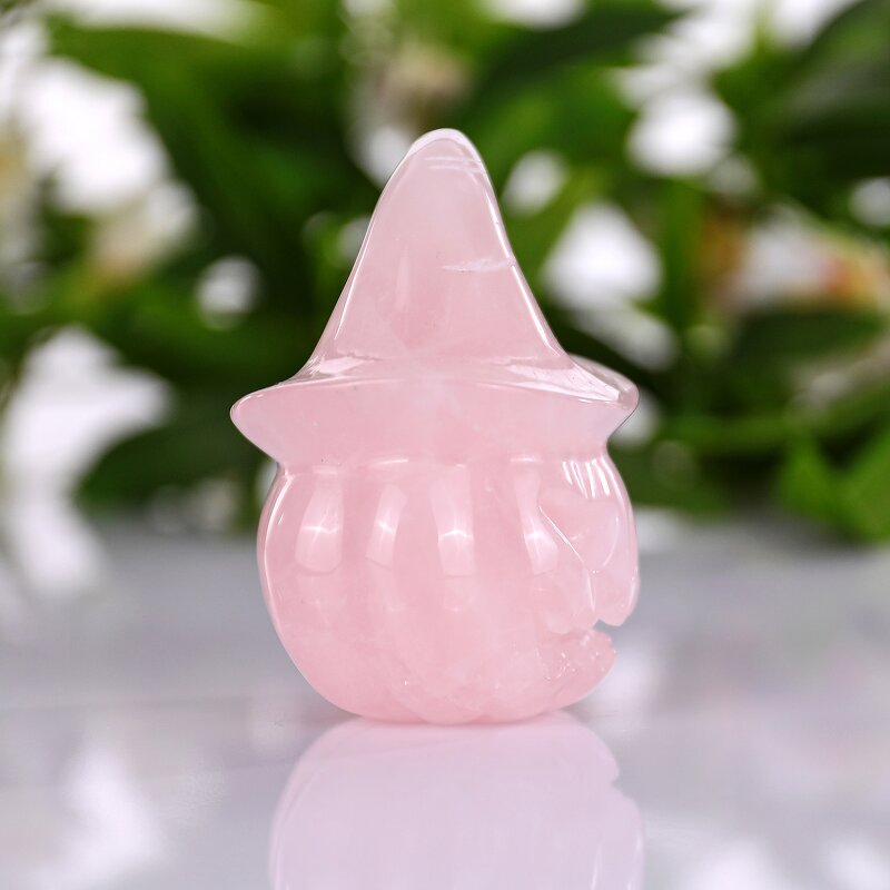 Pumpkin Skull Manufacturer - Natural Rose Quartz Wizard Hat Feng Shui
