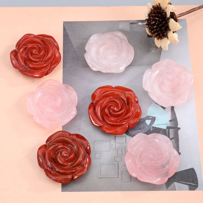 Flower Carving Manufacturer - Natural Rose Quartz Hand Carved Creative Polished