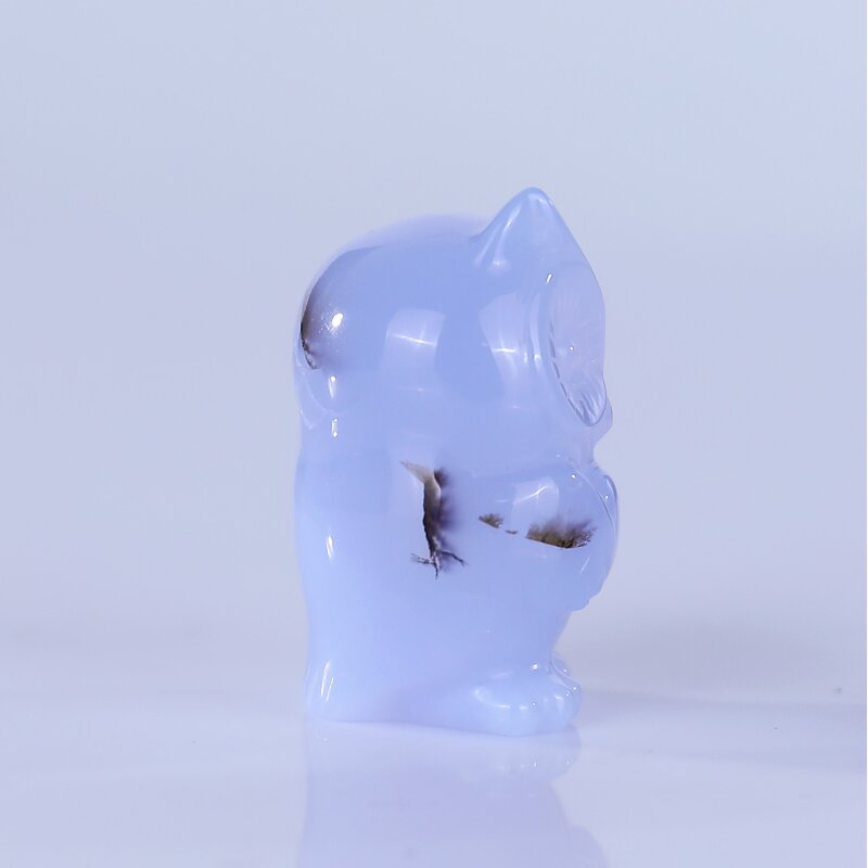 Owl Carving Manufacturer - Natural Blue Chalcedony Baby Owl Engraved Hand Carved