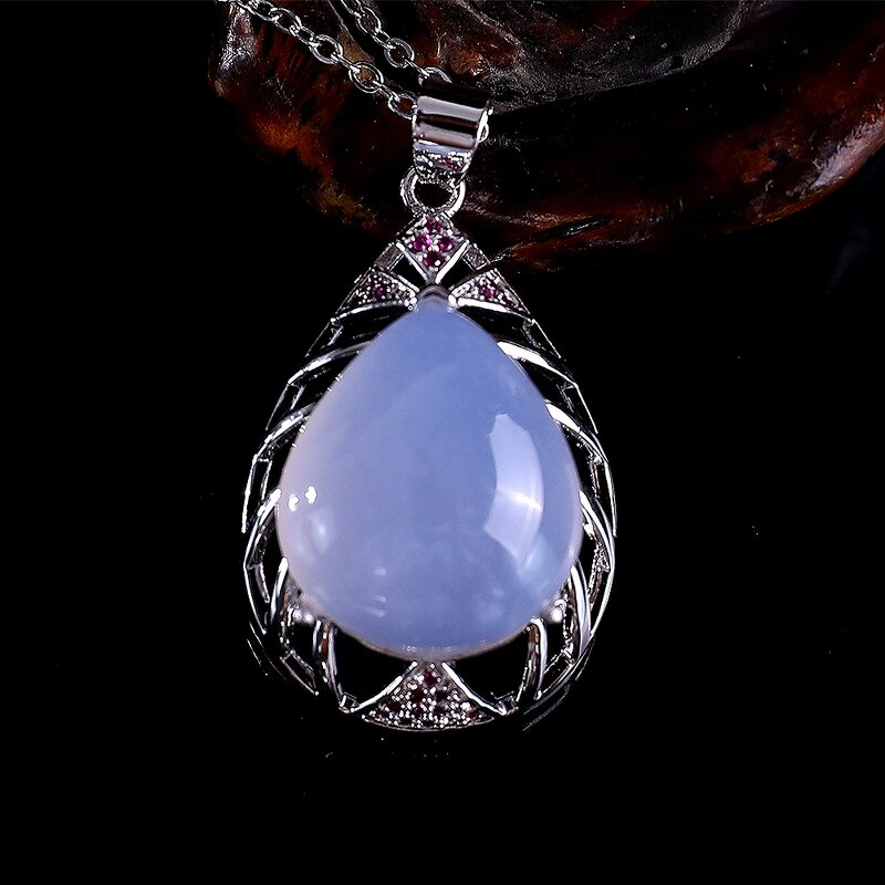 Crystal Pendant Manufacturer - Natural Blue Chalcedony Silver Plated Waterdrop