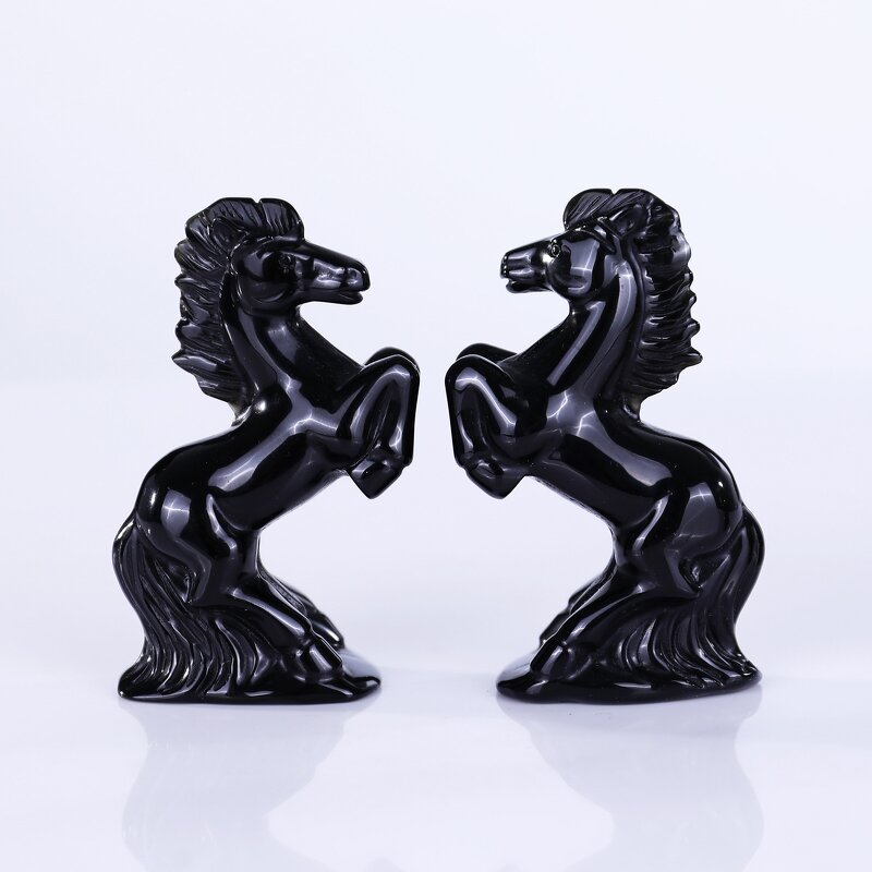 Horse Sculpture Manufacturer - Hand Carved Black Obsidian Natural Crystal