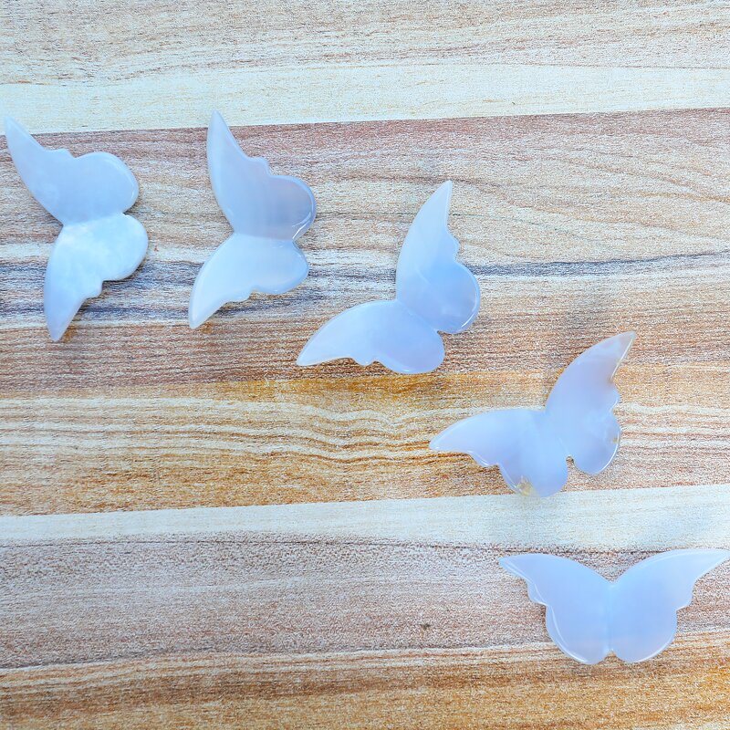 Butterfly Wings Carving Manufacturer - Natural Blue Chalcedony 3D Hand Carved