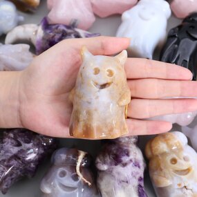 Crystal Ghost Sculpture Manufacturer - Black Obsidian with Horns Engraved