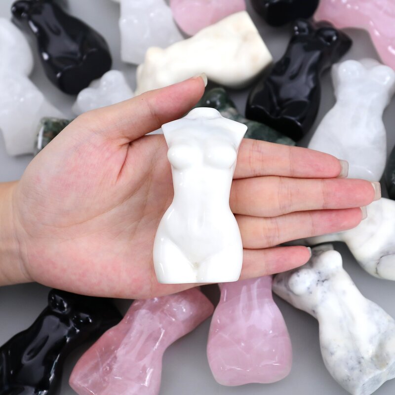 Crystal Body Statue Manufacturer - Natural Rose Quartz Lady Body Carving