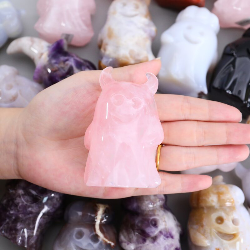 Crystal Ghost Sculpture Manufacturer - Black Obsidian with Horns Engraved