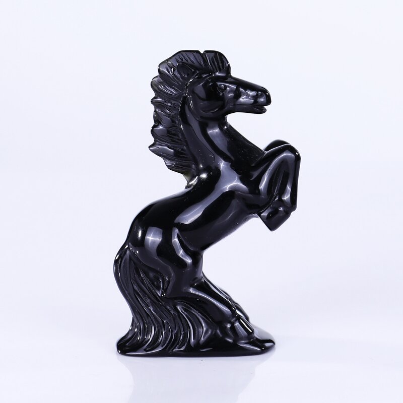 Horse Sculpture Manufacturer - Hand Carved Black Obsidian Natural Crystal