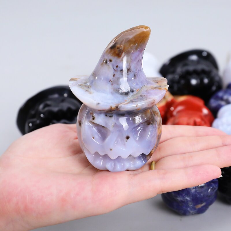 Pumpkin Skull Ornament Manufacturer - Crystal Blue Chalcedony Wizard Hat