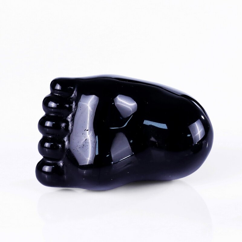Foot Ornament Manufacturer - Polished Natural Obsidian Cute Little Foot Carving