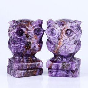 Owl Sculpture Manufacturer - Natural Dream Amethyst on Books 3 Inch Hand Carved