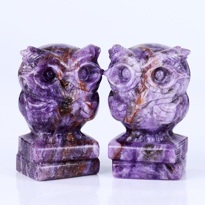 Owl Sculpture Manufacturer - Natural Dream Amethyst on Books 3 Inch Hand Carved