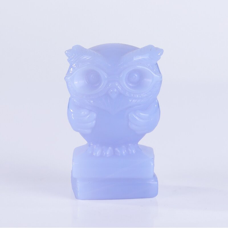 Owl Carving Manufacturer - Natural Blue Chalcedony Customized Hand Carved