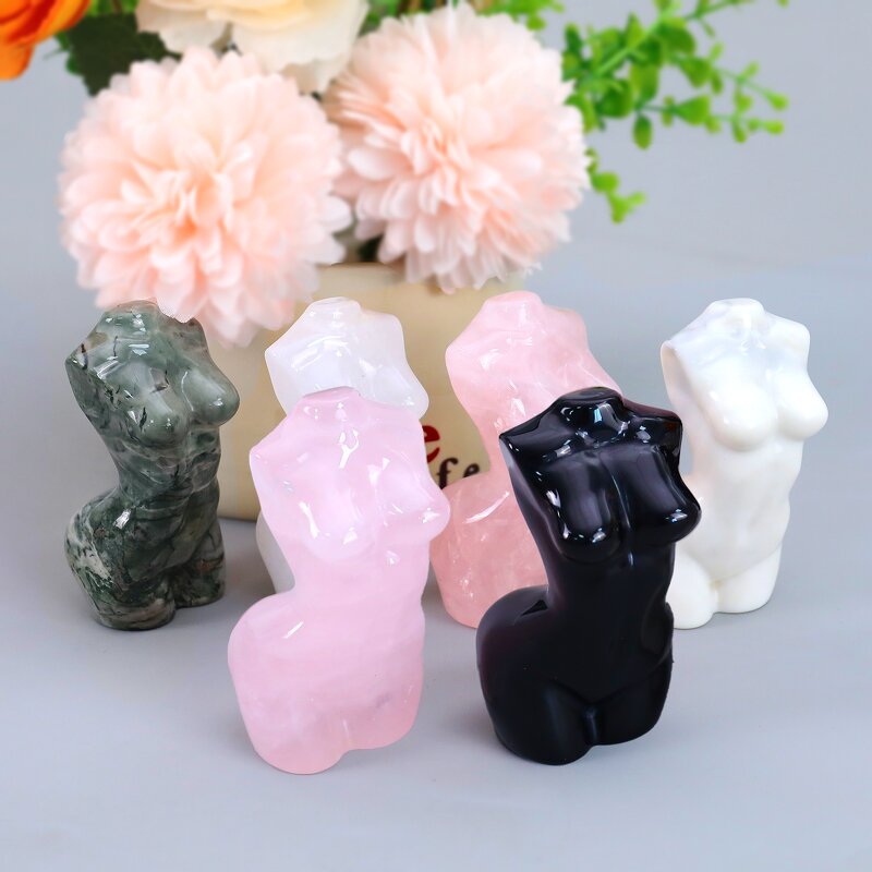 Crystal Body Statue Manufacturer - Natural Rose Quartz Lady Body Carving