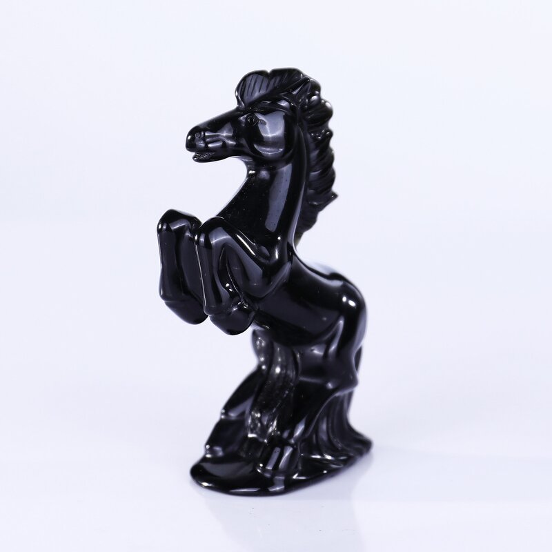 Horse Sculpture Manufacturer - Hand Carved Black Obsidian Natural Crystal