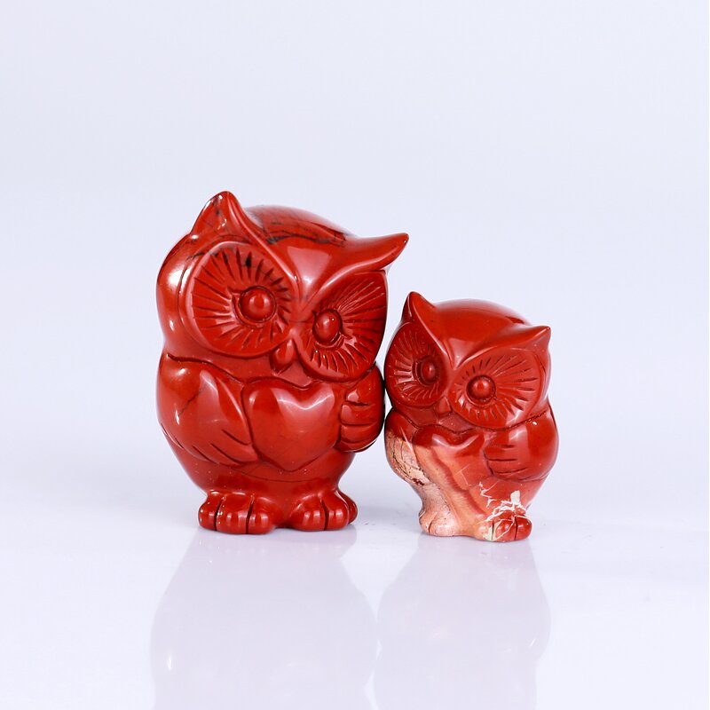 Owl Crystal Statue Manufacturer - Red Jasper Baby Owl Highly Realistic Carved
