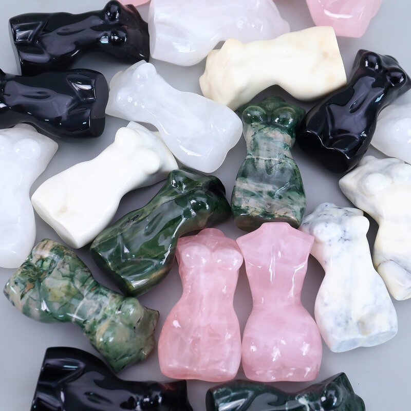 Crystal Body Statue Manufacturer - Natural Rose Quartz Lady Body Carving
