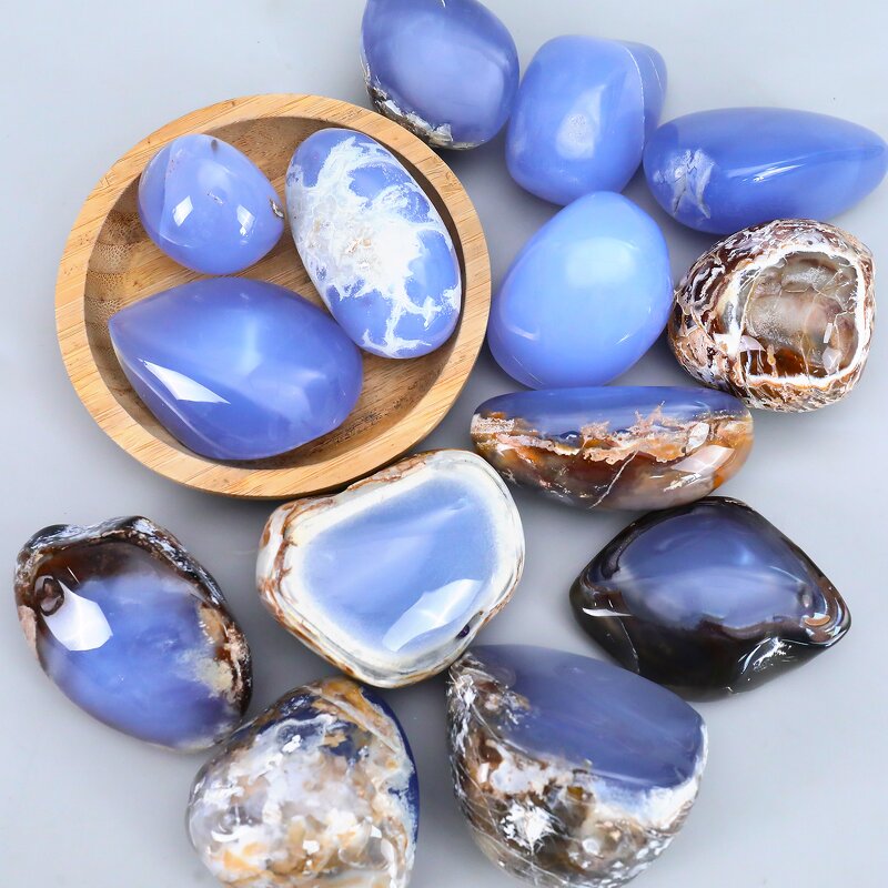 Religious Sculpture Manufacturer - Polished Blue Chalcedony Raw Matrix Palm