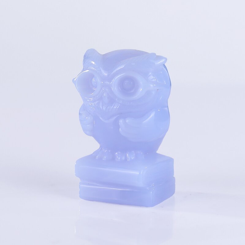 Owl Carving Manufacturer - Natural Blue Chalcedony Customized Hand Carved